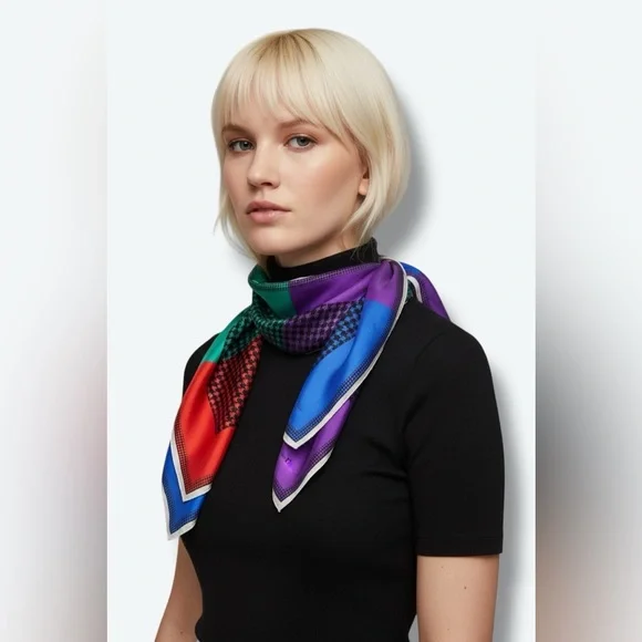 1980s Christian Dior 35” x 35” Multi Houndstooth Scarf - Picture 2 of 4